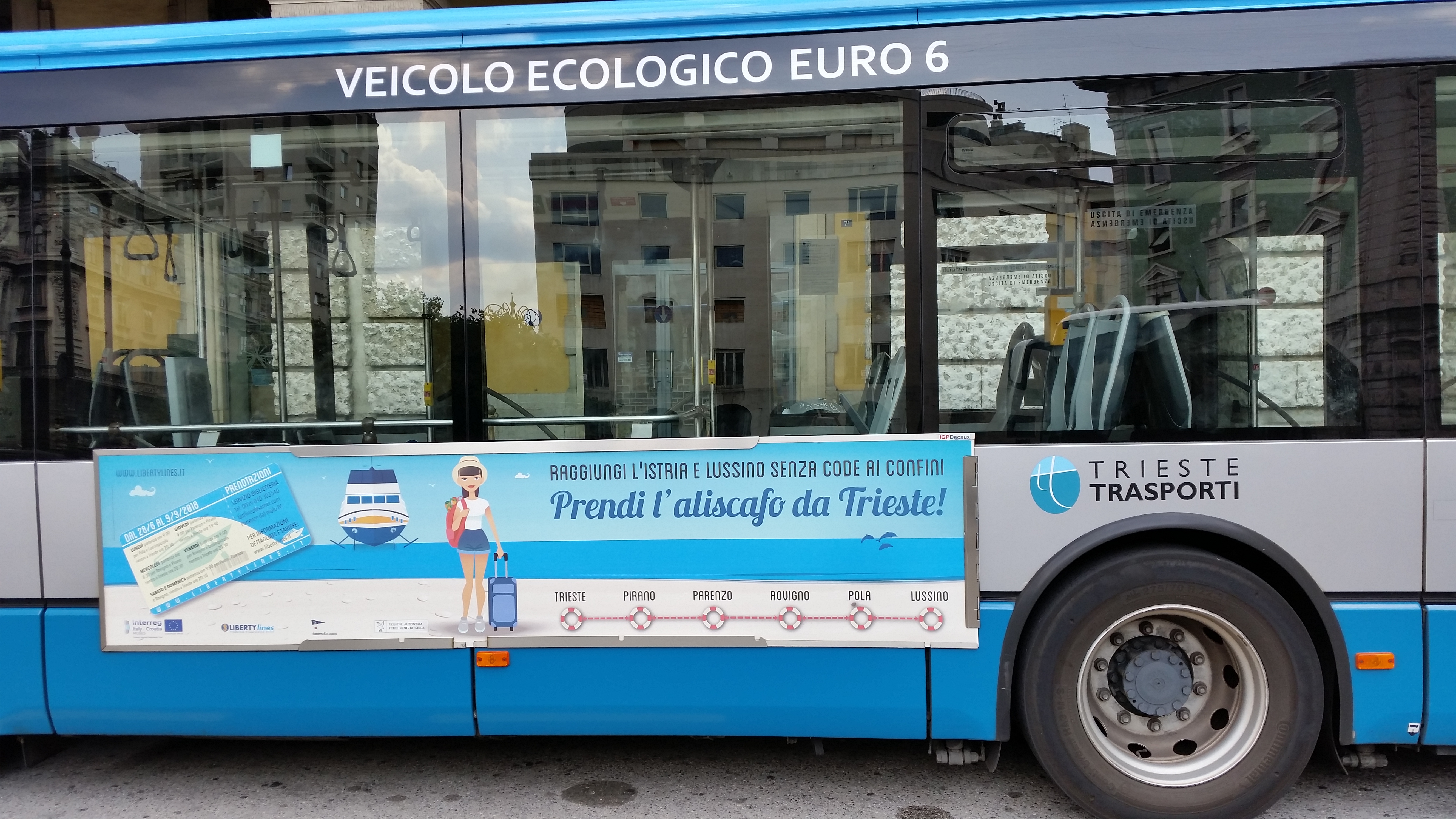 Info-board located in the ports of Trieste, Susak, Mali Lošinj, Pula and Ravenna, with information on the CBC pilot services and intermodal connections from the ports