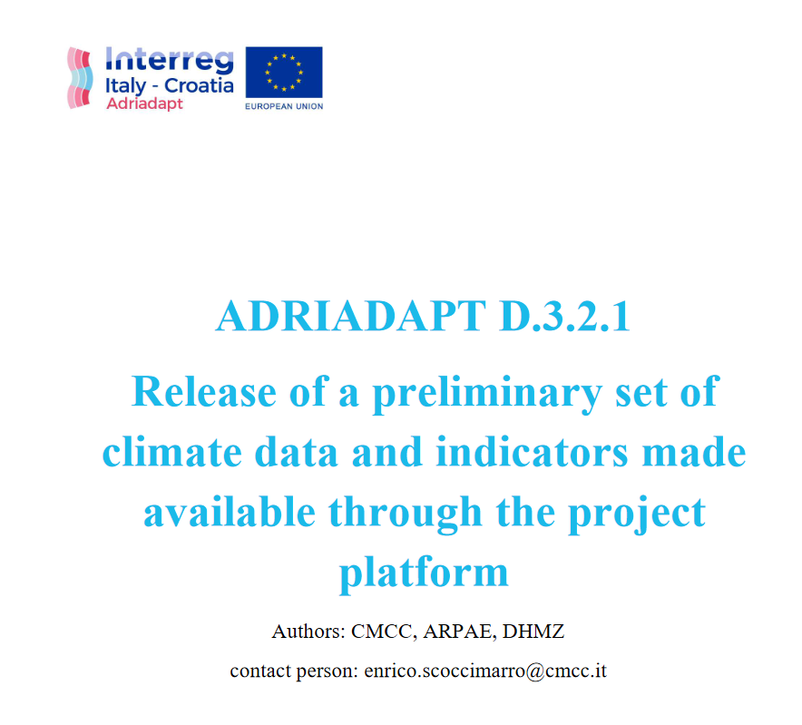 ADRIADAPT Deliverable: Release of a preliminary set of climate data and indicators made available through the project platform